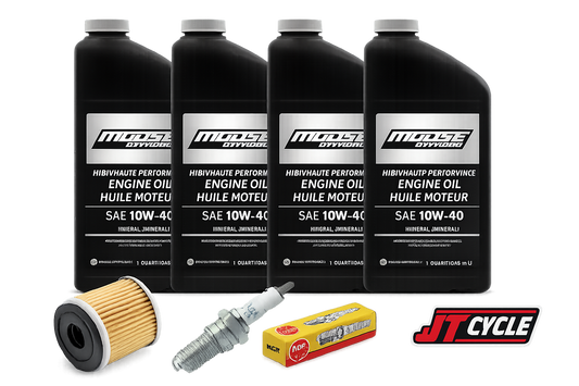 Yamaha Big Bear 400 / Kodiak 400 Oil Change Tune Up Kit; YFM400 (1993–2012) – Moose 10W‑40 Oil + Hiflo Filter + NGK Spark Plug