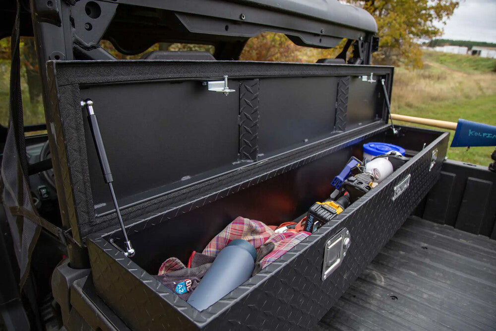 Kolpin Mid‑Size UTV Aluminum Bed Box – 15‑Gauge Diamond Plate – Lockable Latches – Gas‑Shock Lid – Weatherproof Storage – Fits Polaris & CFMOTO Mid‑Size Models