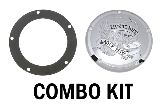 Drag Specialties Live to Ride Eagle Spirit Derby Cover Chrome With Bonus Gasket Included