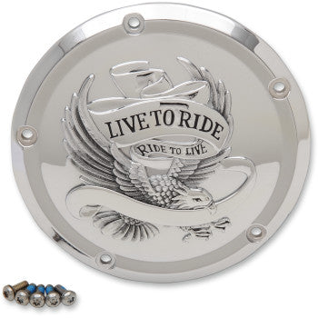 Drag Specialties Live to Ride Eagle Spirit Derby Cover Chrome With Bonus Gasket Included