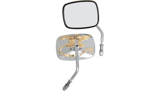 Drag Specialties Harley Style Chrome Gold Live to Ride Custom Mirrors