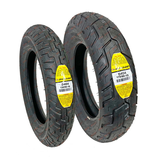 Dunlop D404 130/90-16 67H & 170/80-15 77H Front + Rear Tire Set Motorcycle Tires