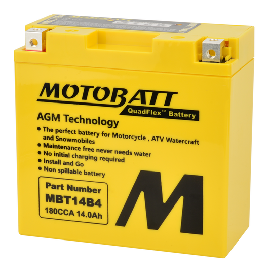 MOTOBATT BATTERY MBT14B4 SEALED FACTORY ACTIVATED Replaces # YT14B-4 and YT14B-BS