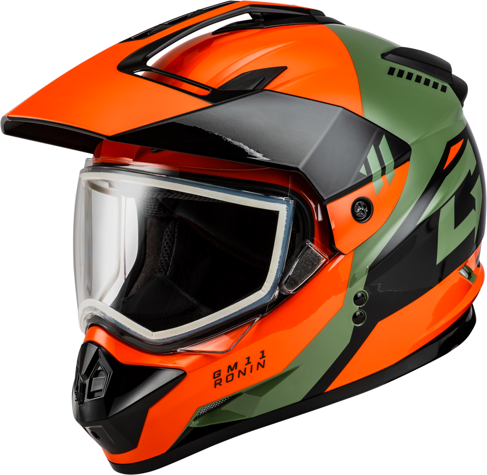 GMAX GM-11S Ronin Snow Motorcycle Offroad Dual Sport ADV ATV Helmet in Orange/Green/Black (XL only)