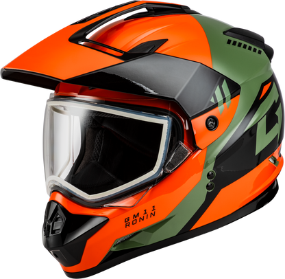GMAX GM-11S Ronin Snow Motorcycle Offroad Dual Sport ADV ATV Helmet in Orange/Green/Black (XL only)