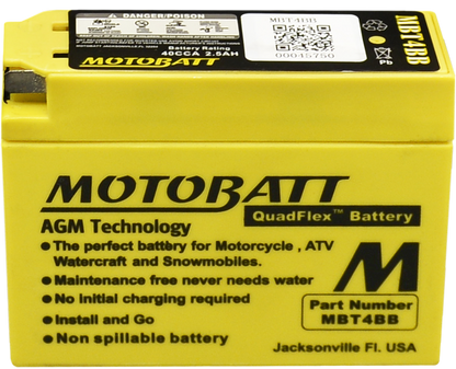 MOTOBATT BATTERY MBT4BB SEALED FACTORY ACTIVATED Replaces # YT4B-BS