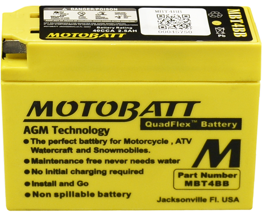 MOTOBATT BATTERY MBT4BB SEALED FACTORY ACTIVATED Replaces # YT4B-BS