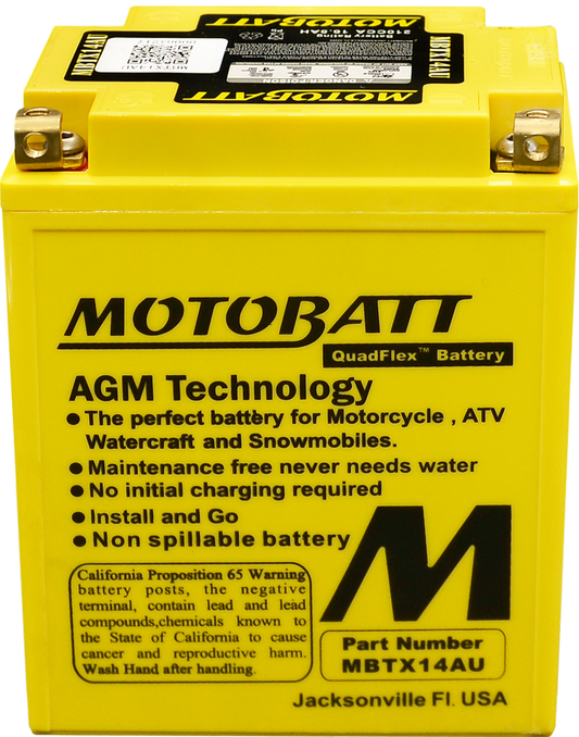 MOTOBATT BATTERY MBTX14AU SEALED FACTORY ACTIVATED Replaces # SYB14L-A2 SYB14L-B2 YB14-A2 YB14-B2 YB14A-A1 YB14A-A2 YB14L-A1 YB14L-A2 YB14L-B2 YTX14AH-BS YTX14AHL-BS