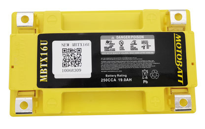 MOTOBATT BATTERY MBTX16U SEALED FACTORY ACTIVATED Replaces # YTX16-BS YTX16-BS-1 YTX20CH-BS