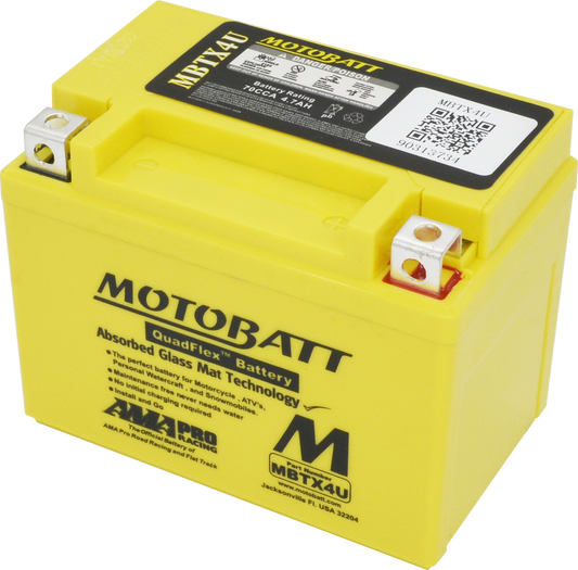 MOTOBATT BATTERY MBTX4U SEALED FACTORY ACTIVATED Replaces # YB4L-A YB4L-B YT4L-BS YTX4L-BS