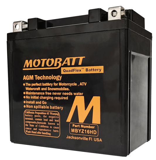 MOTOBATT BATTERY MBYZ16HD SEALED FACTORY ACTIVATED Replaces # YTX14-BS YTX14H-BS YTX14L-BS