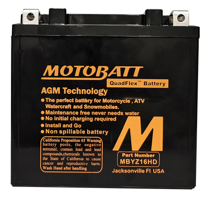 MOTOBATT BATTERY MBYZ16HD SEALED FACTORY ACTIVATED Replaces # YTX14-BS YTX14H-BS YTX14L-BS