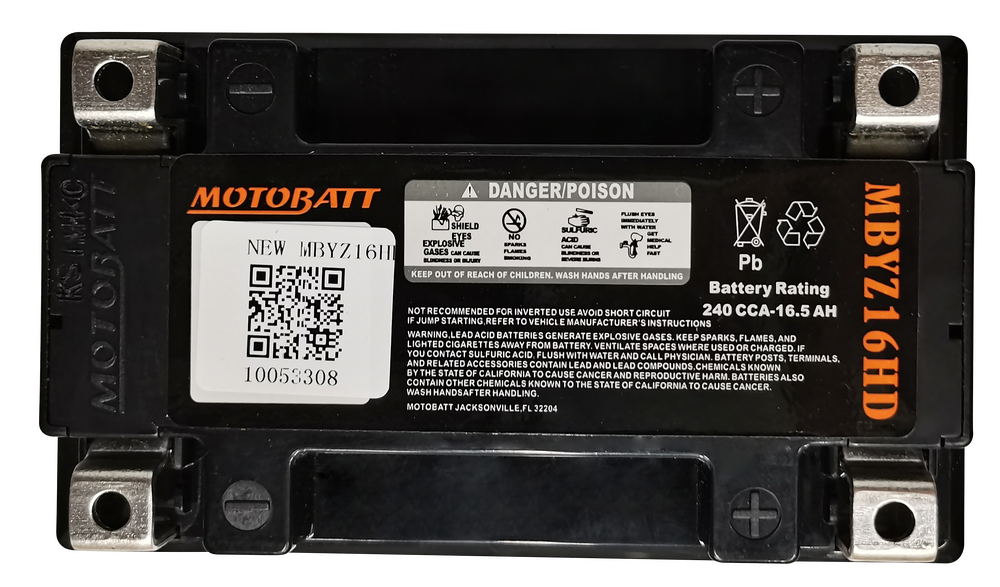 MOTOBATT BATTERY MBYZ16HD SEALED FACTORY ACTIVATED Replaces # YTX14-BS YTX14H-BS YTX14L-BS