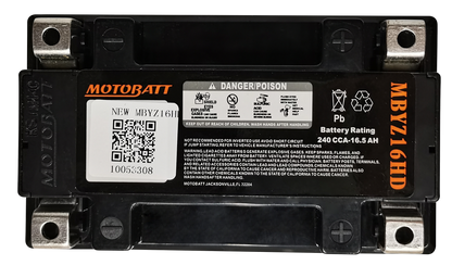 MOTOBATT BATTERY MBYZ16HD SEALED FACTORY ACTIVATED Replaces # YTX14-BS YTX14H-BS YTX14L-BS