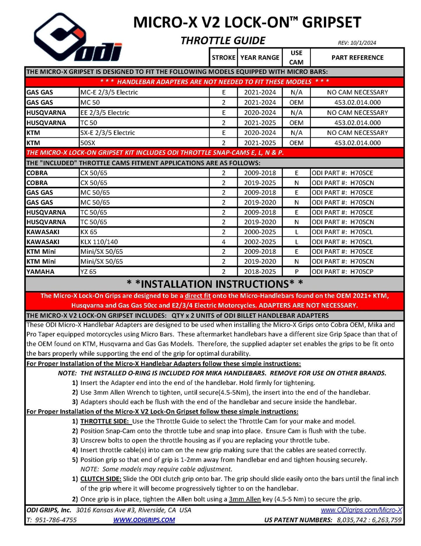 MICRO-X HALF-WAFFLE V2 Mini Bike Motorcycle Offroad Dirtbike LOCK-ON GRIP SET KTM 50SX & SX-E2/3/5, GAS GAS MC50,MC-E2/3/5 & HUSQVARNA TC50 & EE-2/3/5