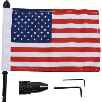 PRO PAD 0521-1962 BRFM-FXD3 Motorcycle Harley Cruiser Saddlebag Bar Black Flag Mount With Flag - Fixed Upright Flag Mount - 1/2" Bar - 6" X 9" USA Flag