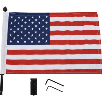 PRO PAD 0521-1968 BRFM-RDHB1215 Extended-Style Motorcycle Harley Cruiser Luggage Rack Black Flag Mount with Flag- 1/2" Round - With 10" X 15" USA Flag