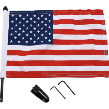 PRO PAD 0521-1970 BRFM-RDHB51IN15 Black Motorcycle Harley Cruiser Flag Mount With American Flag - Pinnacle Luggage Rack - 13" Pole - 10" X 15" USA Flag