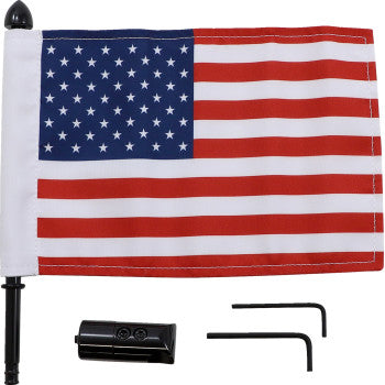 PRO PAD 0521-1971 BRFM-RDHB58 Extended -Style Motorcycle Harley Cruiser Luggage Rack Black Flag Mount With Flag Luggage Rack- 5/8" Round - With 10" X 15" USA Flag