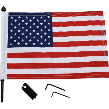 PRO PAD 0521-1972 BRFM-RDHB5815 Extended -Style Motorcycle Harley Cruiser Luggage Rack Black Flag Mount With Flag - 5/8" Round - With 10" X 15" USA Flag