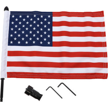 PRO PAD 0521-1975 BRFM-RDSB515 Extended-Style Motorcycle Harley Cruiser Luggage Rack Black Flag Mount with Flag 5/8" Round - With 10" X 15" USA Flag