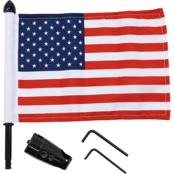PRO PAD 0521-1976 BRFM-RDSB765IN Motorcycle Harley Cruiser Black Flag Mount With American Flag - Passenger Sissy Bar - 9" Pole - 6" X 9" USA Flag