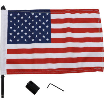PRO PAD 0521-1980 BRFM-SQ15 Motorcycle Harley Cruiser Square Sissy Bar Rack Black Flag Mounts with Flag - 10" X 15" USA