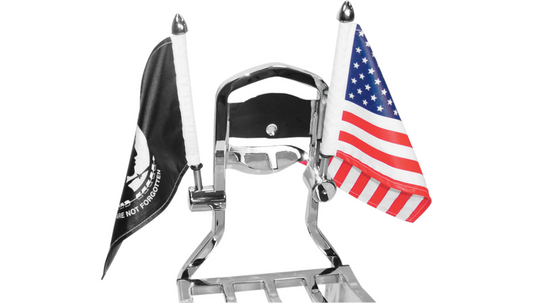 Square Sissy Bar Motorcycle Flag Mount Kit with 9-inch pole & 6x9-inch USA Flag for Sissy Bar