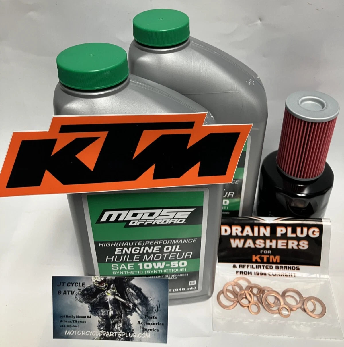 Full Synthetic Oil Filter Change Kit for KTM 620 Duke 625 SMC 640 Duke LC4 with Drain Plug Washers and Decal