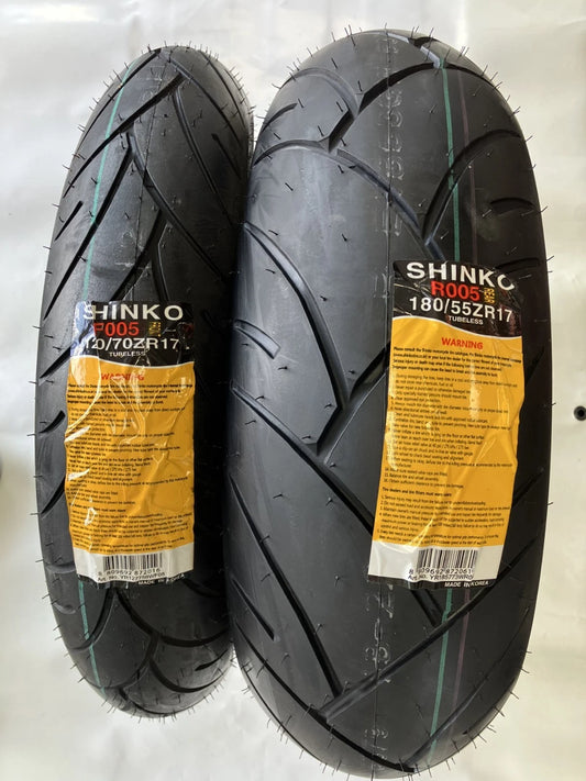 SHINKO 005 ADVANCE 120/70-ZR17 & 180/55-ZR17 Motorcycle Tires Front & Rear Set Pair