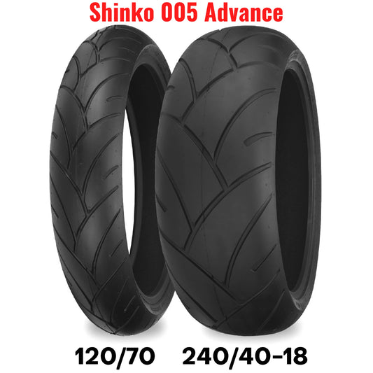 Shinko 005 Advance Motorcycle Tire Set Front & Rear 120/70-21 62V Bias + 240/40R18 79V 240/40-18