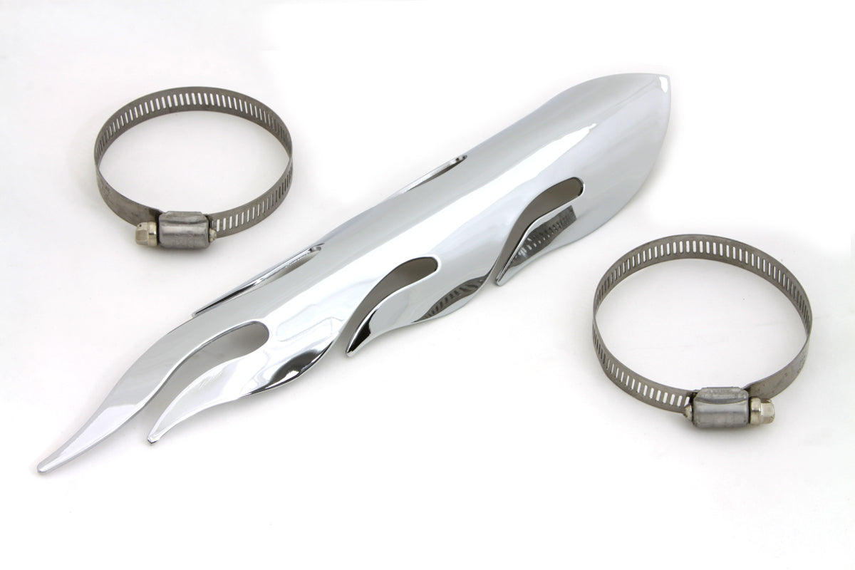 Universal 11" Long Motorcycle Harley Cruiser Exhaust Heat Shield Flame Style Will fit 2-1/4" Pipe