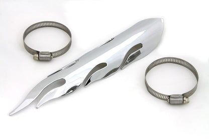 Universal 11" Long Motorcycle Harley Cruiser Exhaust Heat Shield Flame Style Will fit 2-1/4" Pipe