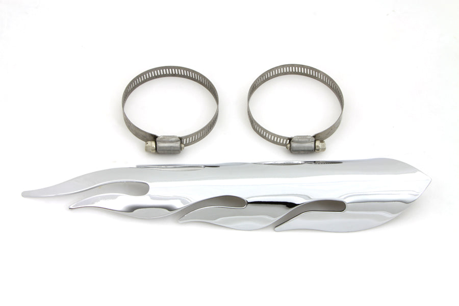 Universal 11" Long Motorcycle Harley Cruiser Exhaust Heat Shield Flame Style Will fit 2-1/4" Pipe