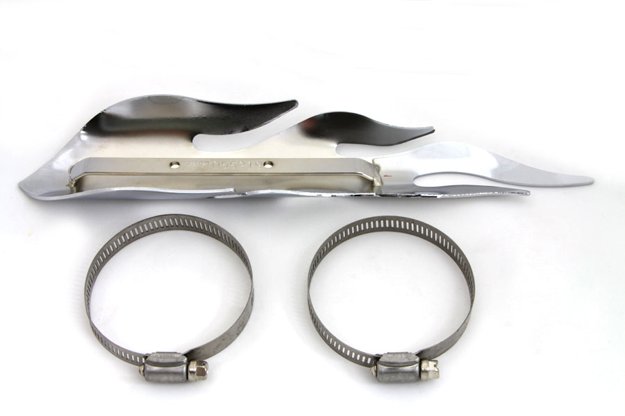 Universal 11" Long Motorcycle Harley Cruiser Exhaust Heat Shield Flame Style Will fit 2-1/4" Pipe