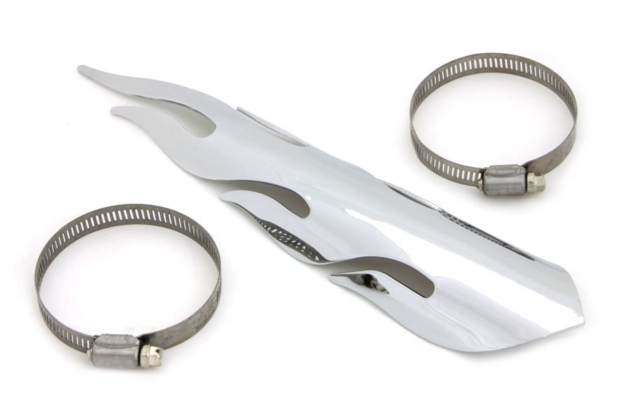Universal 11" Long Motorcycle Harley Cruiser Exhaust Heat Shield Flame Style Will fit 2-1/4" Pipe