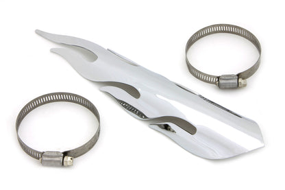 Universal 11" Long Motorcycle Harley Cruiser Exhaust Heat Shield Flame Style Will fit 2-1/4" Pipe