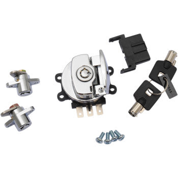 DRAG SPECIALTIES 2106-0407 Side Hinge Ignition Switch with Saddlebag Lock for Harley Models   Chrome