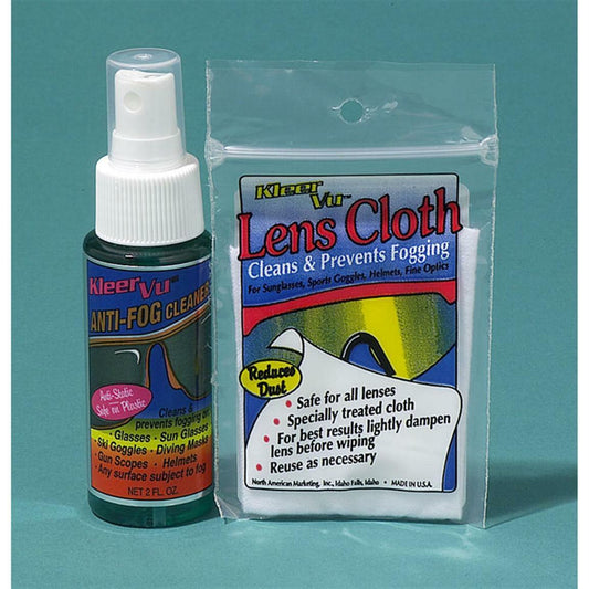 KLEER VU ANTI-FOG MOTORCYCLE HELMET FACE SHIELD CLEANER GOGGLES WITH CLOTH 2 OZ or .5 OZ - JT Cycle & ATV