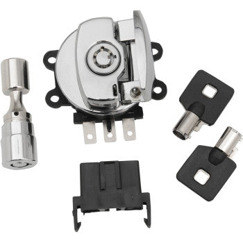 DRAG SPECIALTIES 2106-0252 Side Hinge Ignition Switch with Fork Lock - Chrome for Harley Models