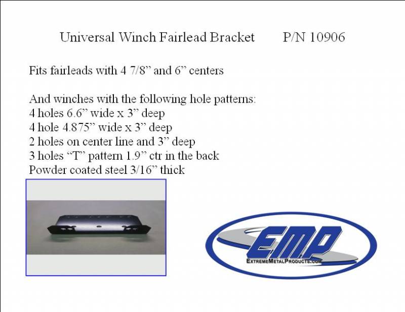 EMP Extreme Metal Products UTV Fairlead Bracket for 2500-4000 lb winch