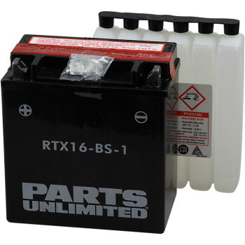 PARTS UNLIMITED BATTERIES RTX16-BS-1AGM Maintenance-Free Battery AGM YTX16-BS-1 .8 L - JT Cycle & ATV