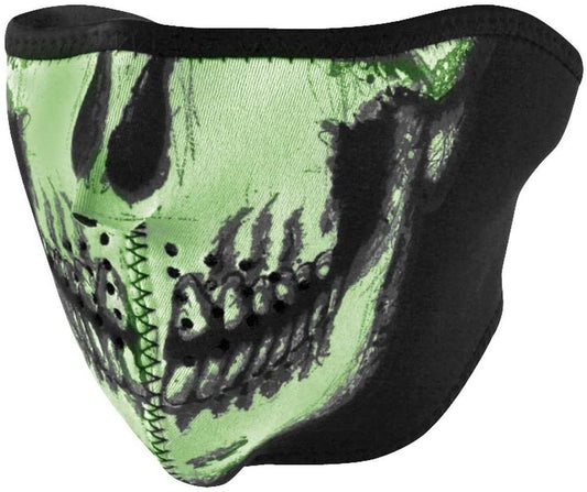 Zan Headgear WNFM002HG Neoprene Half Face Mask, Glow in the Dark Skull Face - JT Cycle & ATV