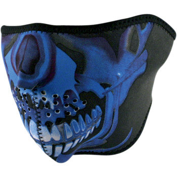 Zan Headgear WNFM024H Neoprene Half Face Mask, Blue Chrome Skull - JT Cycle & ATV