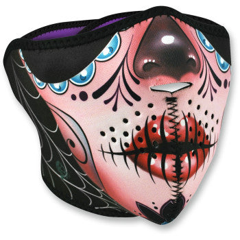 Zan Headgear WNFM082H Neoprene Half Face Mask,  Sugar Skull Reverses To Purple - JT Cycle & ATV